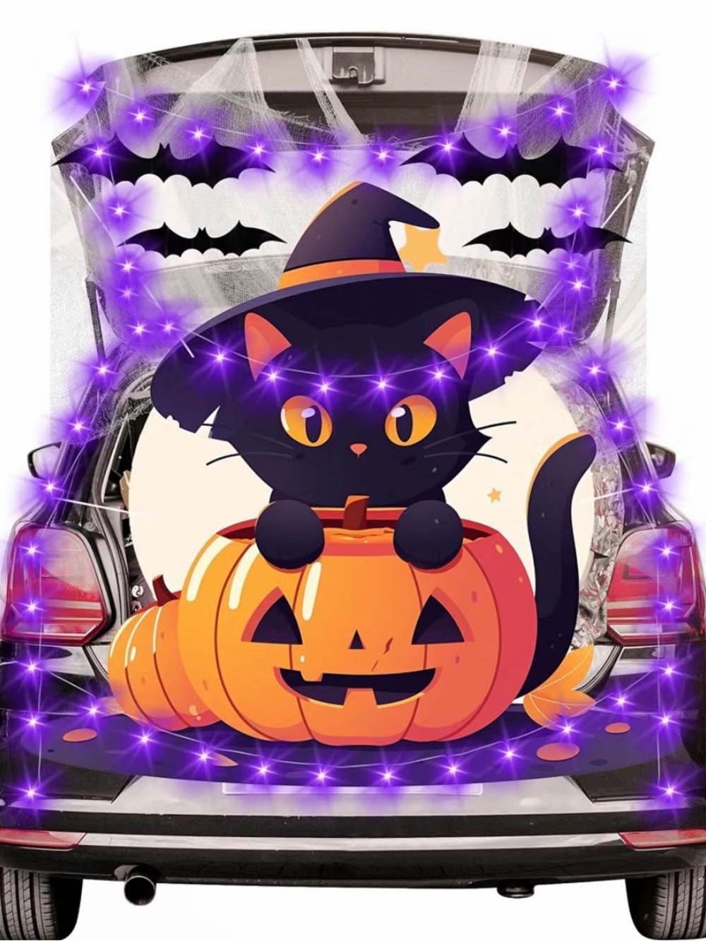 Halloween Black Cat Pumpkin Trunk Decor kit
